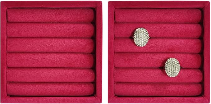 SCIKHETF Velvet Ring Earrings Studs organizer Tray Small Ring Insert Display Tray 5 Slots Stackable (Rose Red)