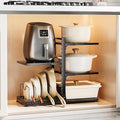 PureBox Pots and Pans Organizer Rack with Lid Holder – 8 pots, Solid Steel Shelves Heavy Duty Adjustable Under Cabinet Pot Rack, Double-Sided Cabinet Organizer, Black