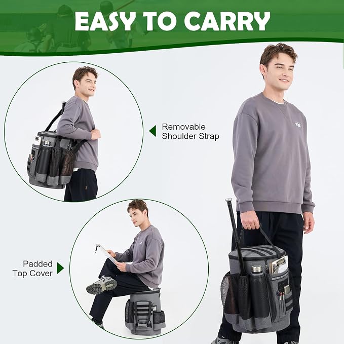 Baseball Bucket Bag, Softball Coaches Bags Fit 6 Gallon Buket | Baseball Coaching Accessories Organizer with Anti-Slip Bottom & Multiple Pockets for Bat, Gloves, Scoreboards