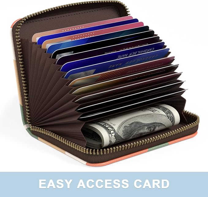 Aiawoxc Credit Card Holder, Small RFID Wallet Slim Leather Card Organizer Case with Zipper and Wristlet Strap, Tropical Plants
