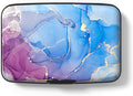 Credit Card Holder Wallet, Small RFID Metal Credit Cards Wallet Cute Pocket ID Case for Women and Men, Blue Purple Marble