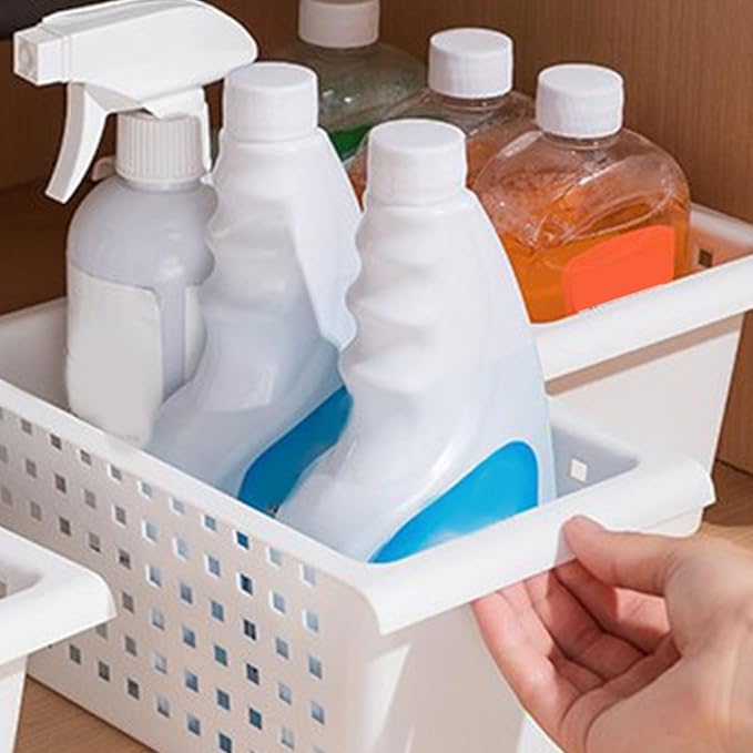 Gonetre Shelf Baskets Storage Basket for Expandable Rod Under Sink Organizer PP Plastic Hanging Basket for Closet Wardrobe Kitchen 30*16*8CM Storage supplies