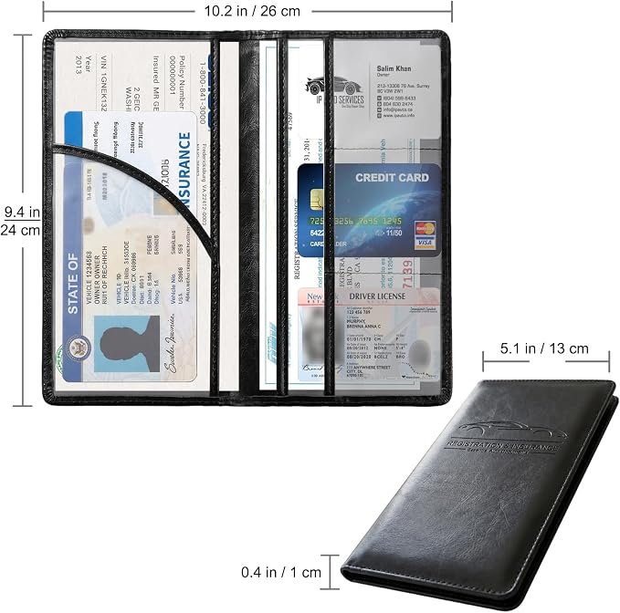 LumiMokki Premium Car Registration & Insurance Card Holder, Cowhide Black | Vehicle Glove Box Organizer, Magnetic Closure Car Document Holder, For Insurance, Cards, License, Women & Men