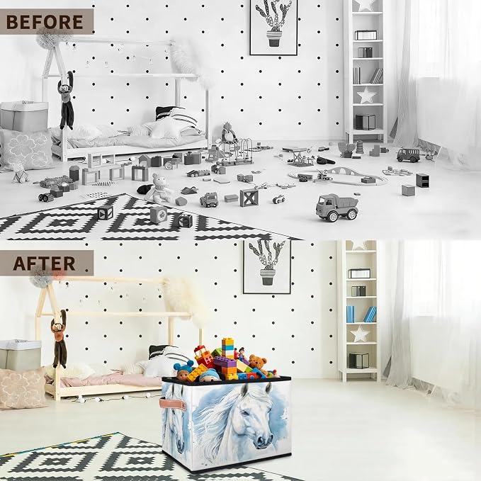 Horse Closet Storage Bin, Foldable Storage Baskets for Shelves, Decorative Shelf Organizer Horse Animal Fabric Cube Bin for Living Room Bedroom Home Dorm