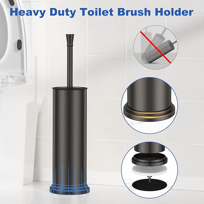 Toilet Brush and Holder Set：304 Stainless Steel Heavy Duty Toilet Bowl Brush，Removable Inner Bowl and Splash Protection，Bathroom Toilet Brush-Dense Bristles for Through Cleaning