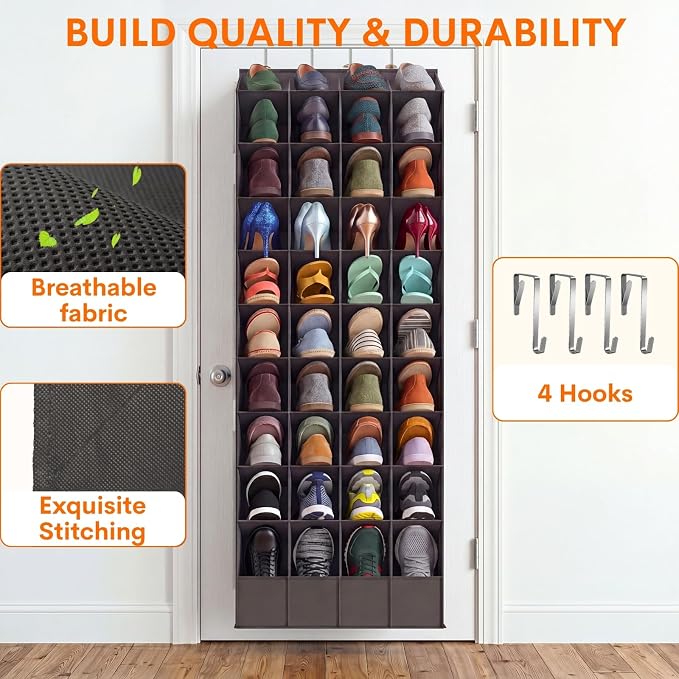 Ofiray-home Over the Door Shoe Organizer, 30-40 Pairs | Large & Deep Pockets, Fits Boots, Sneakers or Larger Shoes, Space-Saving, For Bedroom, Small Closet, Entryway