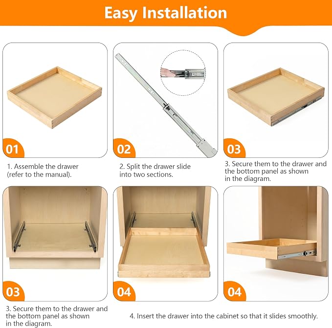 Pull Out Cabinet Organizer, 14" W x 21" D | Soft Close Pull Out Drawers for Cabinets with Heavy Duty Slides, Wood Slide Out Drawers for Kitchen Cabinets