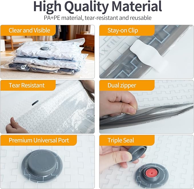 Vacuum Storage Bags for Travel, Vacuum Seal Bags for Clothing with Portable Electric Pump, Space Saver Bags in Multiple Carry-On Sizes, Perfect for Luggage and Suitcases (15 Pack Travel Size)