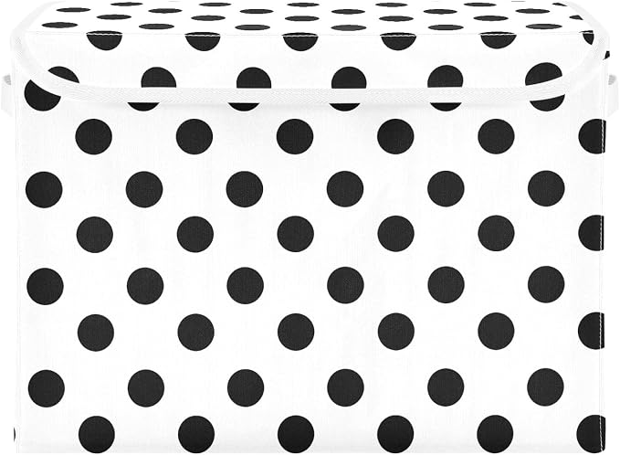 ALAZA Polka Dots Black White Storage Bins Organizer Box Baskets Lidded Clothes for Shelves Closet Collapsible Stackable Storage Cubes Handles