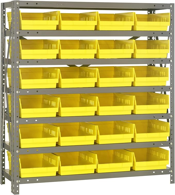 Quantum Storage Systems 1239-107YL Steel Shelving Unit with 4" Shelf Bins, 12" D x 36" W x 39" H, Yellow