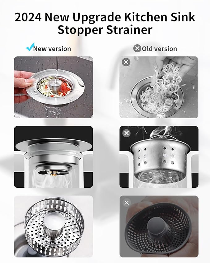3 in 1 Kitchen Sink Drain Strainer [304 Stainless Steel Pop Up] Anti-Clogging Kitchen Sink Drain Stopper Stainless Steel Drainage Odor Filter Sink Plug for Us Standard 3-1/2 Inch (2 Pack)