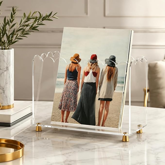 Acrylic Magazine Holder, Clear Acrylic Magazine File Holder, Acrylic Magazine Rack Floor with Curved Edge and Gold Metal Feet, Space Saving Organizer for Books, Magazines, Mail, Documents