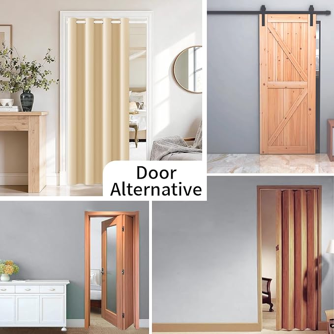 Vatge Doorway Curtains with Rod and Magnetic Closure, Door Curtains for Doorways, 80 Inch Drapes for Closet Door/Living Room/Laundry/Pantry, 1 Panel, W42 x L80, Beige