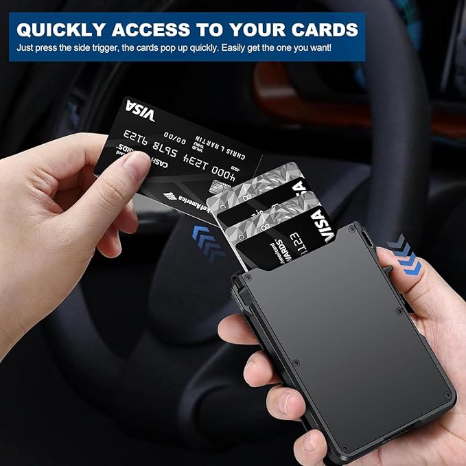ZALVEX Wallet for Men, Mens Minimalist Wallet 9-13 Cards, Slim Compact Wallet with Money Clip & ID Window, RFID Blocking Smart Pop Up Card Wallet, Metal Aluminum Credit Card Holder Bifold Wallet | Money Clip & ID Window, Smart Pop Up Card Wallet, Metal...