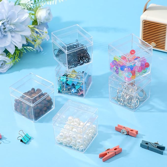 48 Pcs Clear Acrylic Box 2 x 2 x 2 Inch Mini Acrylic Box with Lid, Small Acrylic Square Candy Boxes Stackable Cube Storage Containers for Storage Candy Pill Earring Jewelry Small Item
