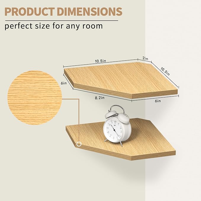 Fun Memories Corner Shelf Wall Mount, Corner Floating Shelves, Set of 4 Corner Wall Shelf Organizer, Rustic Wood Wall Storage Display Shelves for Living Room Bedroom Bathroom Kitchen, Oak