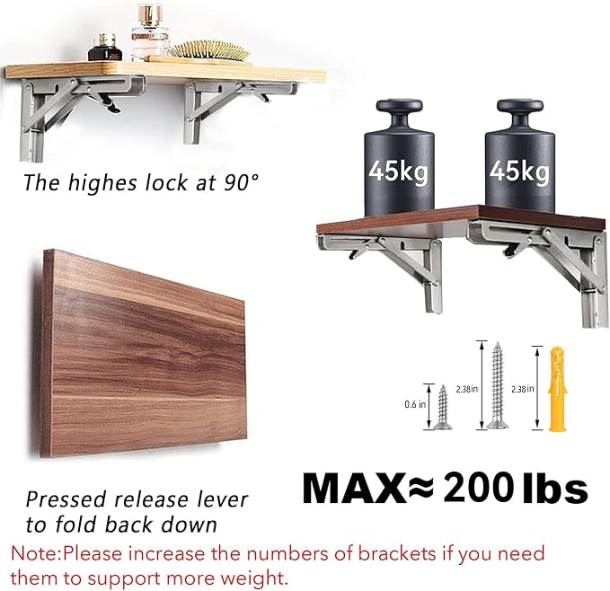 Folding Shelf Brackets 18 inch 4 Pcs Max. Load 440lb - Heavy Duty Stainless Steel DIY Wall Mounted Collapsible Shelf Bracket, Space Saving for Garage Workstation, Stuff Supports, Table, Workbench