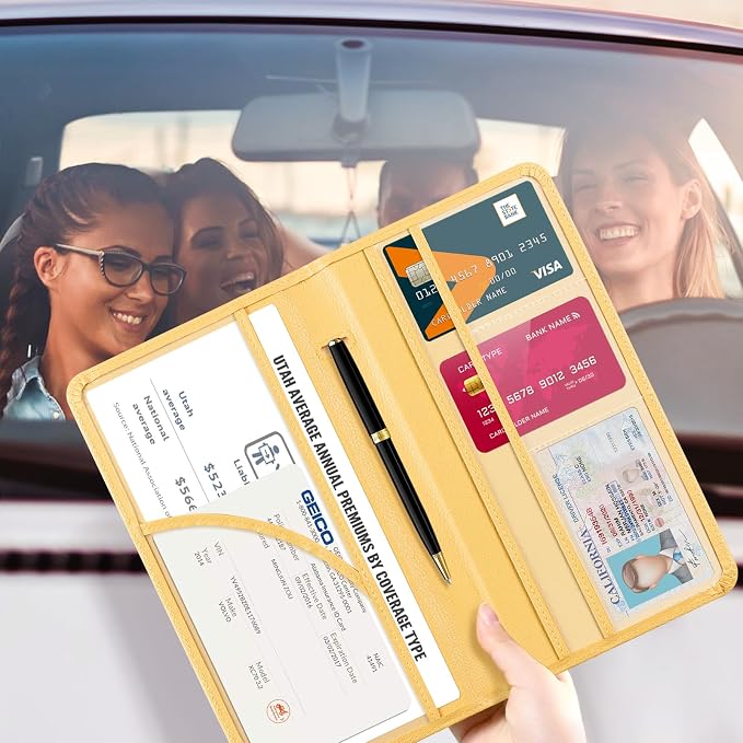 CoBak Car Registration and Insurance Holder | Vehicle Glove Box Organizer, Auto Truck Compartment Document Case with Magnetic Closure for Insurance & Driver License