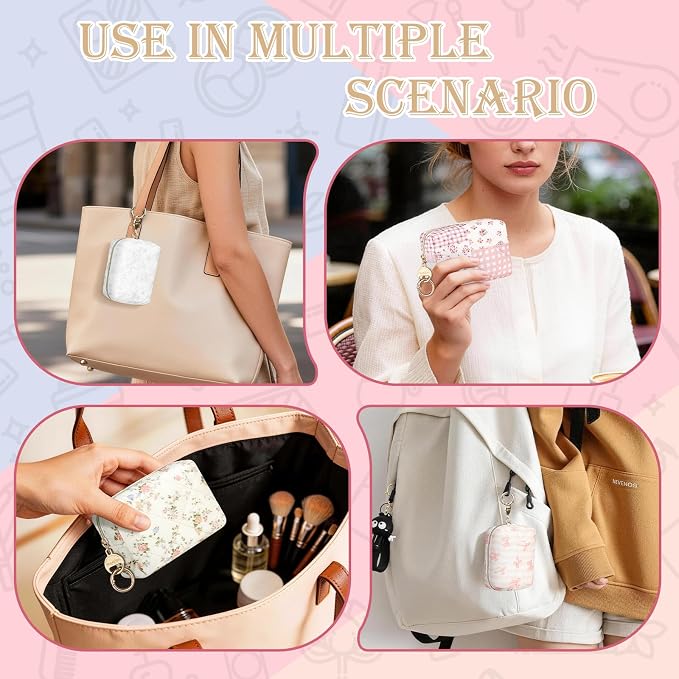 Quilted Mini Makeup Bag, Cute Small Cosmetic Bag for Purse, P-Bow | Floral Travel Makeup Pouch, Make Up Pouch for Women, Purse Organizer Pouches for Travel/ Gym/ Daily Use, Perfect Gifts