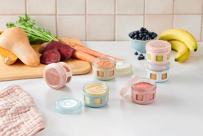 Ello Clean Start 4oz Glass Baby Food Storage Containers, 6 Pack, Sunny Shore