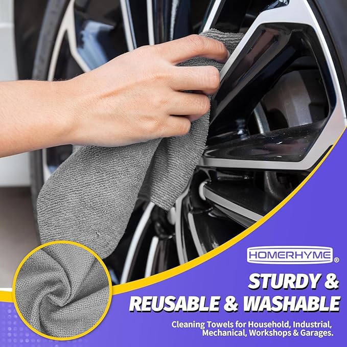 HOMERHYME Microfiber Cleaning Cloth, 100 Pack Cleaning Rags Microfiber Towel Bulk Absorbent Lint-Free WashCloths, All-Purpose Towels for Cars, Shop, Automotive, Garage, Home Kitchen 11.5"*11.5", Grey