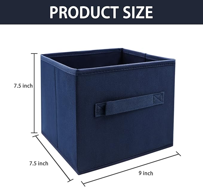 EBIGIC Small Storage Bins,Collapsible Fabric Storage Organizer 9.0"x7.5"x7.5" 6 Pack,Mini Storage Box,fit for closet, living room, bookshelf, Kids clothes and toys storage and organization Blue…