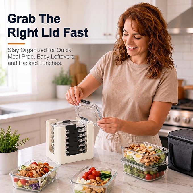 Food Container Lid Organizer for Rubbermaid Brilliance nap-on lids, 3-Pack Off white, Kitchen Cabinet Drawer & Pantry Storage