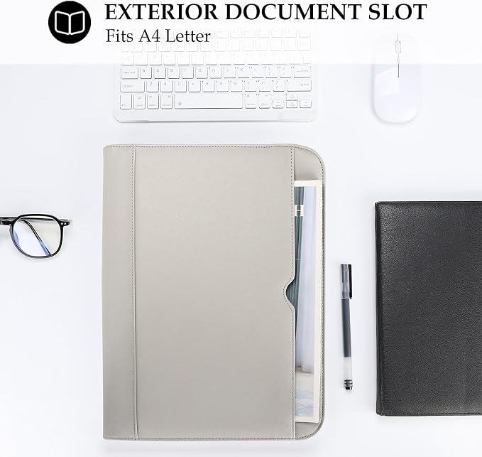 ProCase Portfolio Business Padfolio Folder with Zipper -Grey | Conference Meeting Executive File Legal Document Organizer with Pockets Letter Size A12 Writing Pad Notepad Padfolio