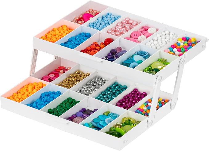 IRIS USA 2-Tier Drawer Organizer |Made in USA| 22 Dividers - White | Expandable Multi-Level Collapsible Organization Storage for Crafts, Makeup, Jewelry, Office & Garage