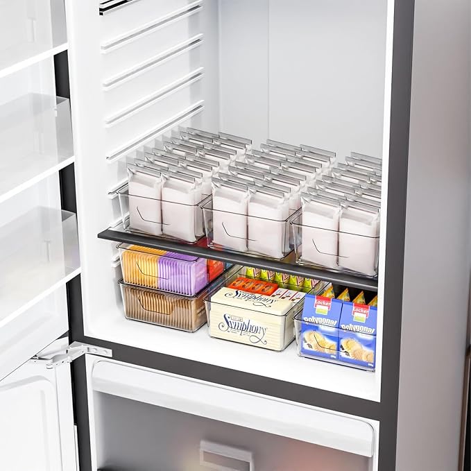 Stackable 4 Pack Snack Organizer for Pantry Shelf,Clear Pantry Organizers and Storage Bins for Fridge,Office,Cupboard,Plastic Pantry Snack Organizer For Breast Milk,Tea Bag,Food Storage Containers