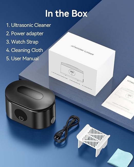BYASKZIV Ultrasonic Jewelry Cleaner, 48KHz Ultrasonic Cleaner Machine with 20oz 304 Stainless Steel Tank, Dual Modes & LED Display - for Jewelry, Eyeglasses, Watches, Dentures, Retainers & More-Black