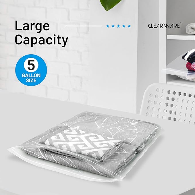 Clearware 50 Large Storage Bags With Zipper Top - 5 Gallon Bags 18" x 24", Extra Plastic for Clothes, Travel, Moving, Reusable freezer bags, BPA-Free, 2-mil Thick