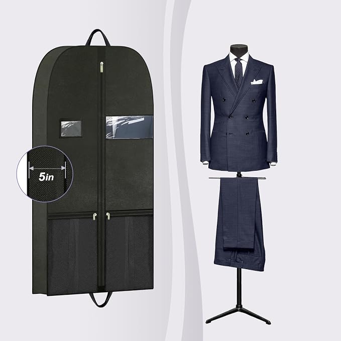 43" Garment Bag for Closet Storage, Travel Suit Cover for Hanging Clothes | Breathable garment cover with zipper and handles, protects suits, shirts, coats and jackets at home or on trips.