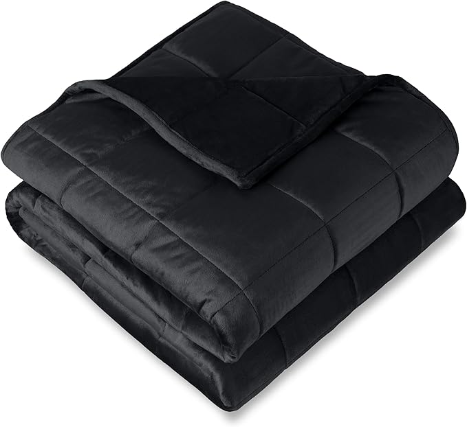 Bare Home Weighted Blanket Twin or Full Size 10lb (40" x 60") - Minky Fleece - Premium Heavy Blanket Nontoxic Glass Beads (Black, 40"x60")