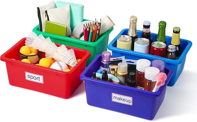 Zonon 12 Pcs Plastic Cubby Storage Bin Back to School Classroom Cubby Organization Storage Container with 1 Pack Self Adhesive Label for Office School Library(Mixed Colors,11.61 x 7.68 x 4.92)