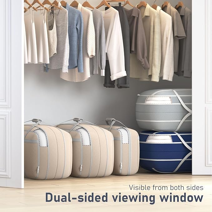 DIMJ Compression Moving Bags - Extra Large Heavy Duty Comforter Storage Bag with Window, Packing Totes With Strong Handles & Zipper, Space Saving Box Containers For Blanket, Clothes, Bedding, 4Pack