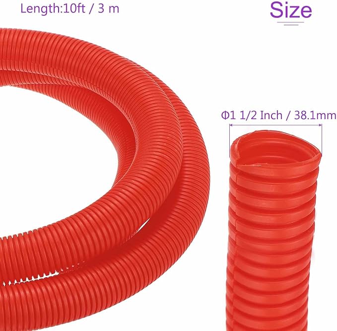 DMiotech 10ft Wire Loom Split Tubing 1 1/2 Inch(38.1mm) ID, Cord Protectors from Pet Flexible Conduit Cable Management for Office Home Garden, Red