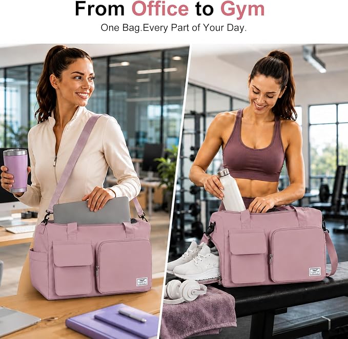 FIORETTO Women's Gym Duffle Bag with Shoes Compartment, 30L Capacity, Ideal for Travel, Gym, Sports, Duffel, Weekender