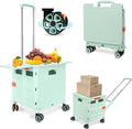 FELICON SELORSS Folding Utility Cart Rolling Crate Tote Basket Box Storage Handcart on 4 Swivel Wheels with Adjustable Handle Extended Magnetic Lid for Teacher Move Shop Travel Grocery Office(Green)