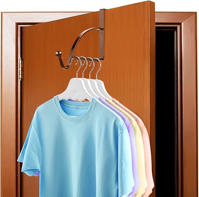 Hotop 4 Pieces Over the Door Hooks Hanger Multi Hanging Storage Organizers Valet Hooks for Coats Clothes Hoodies Hats Scarves Purses Keys Bath Towels Robes and More (Bronze)