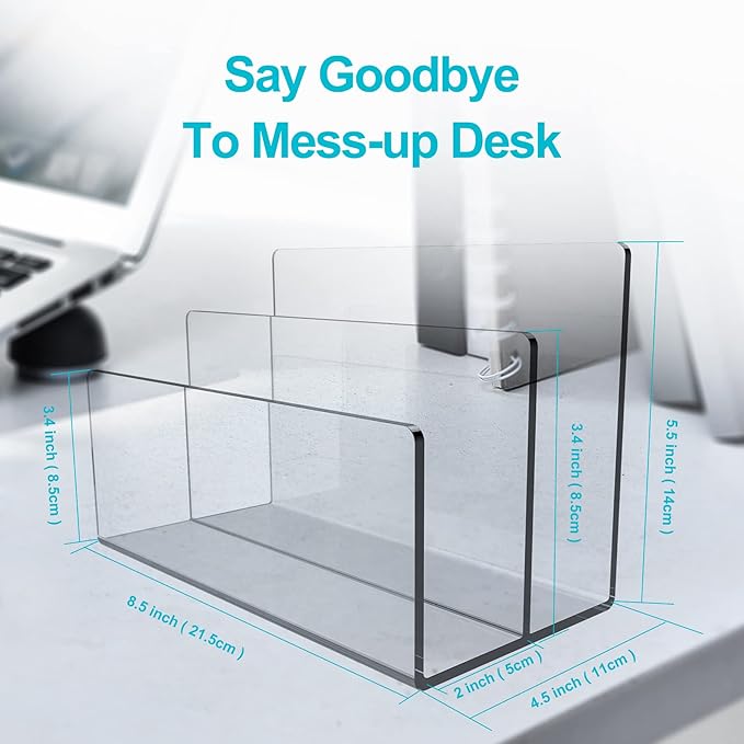 Boloyo Acrylic File Holder,2PC 2 Sections Clear File Organizer Mail Letter Sorter Desktop Folder Holder for Home Office School Envelope Bill Filling Paper Document