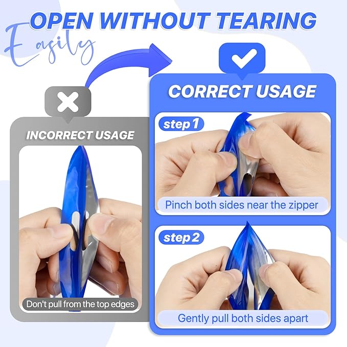 100 PCS Resealable Mylar Bags with Zip and Frosted Clear Window Packaging Bags Foil Pouch Zipper Bag for Food Self Sealing Storage Supplies (Blue, 2.75×3.93)