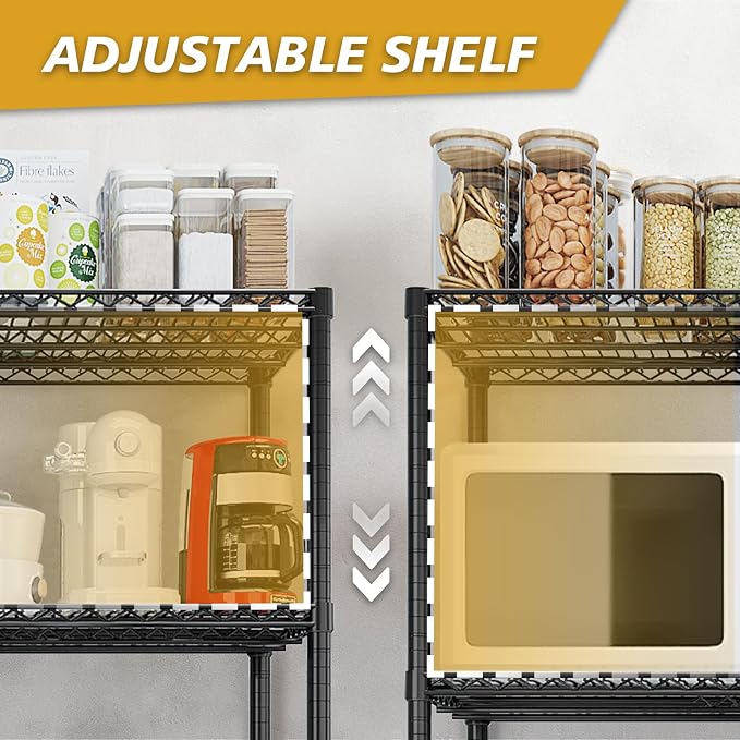 Karl home Heavy Duty 5-Tier Storage Shelving, Black Adjustable Metal Rack | 3200LBS Capacity Wire Storage Shelving Unit, 75.59"H x 55.12"W x 23.62"D, Multipurpose Organizer for Garage, Kitchen
