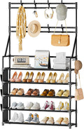 OYREL Shoe Rack, 5 Tier Shoes Storage Organizer with Hooks and Side Pocket | 20-25 Pairs, for Closet/Entrance/Entryway, Stackable & Detachable Closet Organizers and Storage Free Standing Shoe Rack