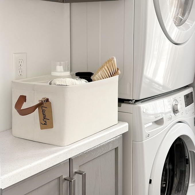 CHICVITA Storage Bins for Shelves, Closet Bins for Organization, Collapsible Storage Baskets for Towels, Rectangle Basket for Bedroom, 14 ¾" L x 10 ¼" W x 8 ¼" H, Beige, 2-Pack