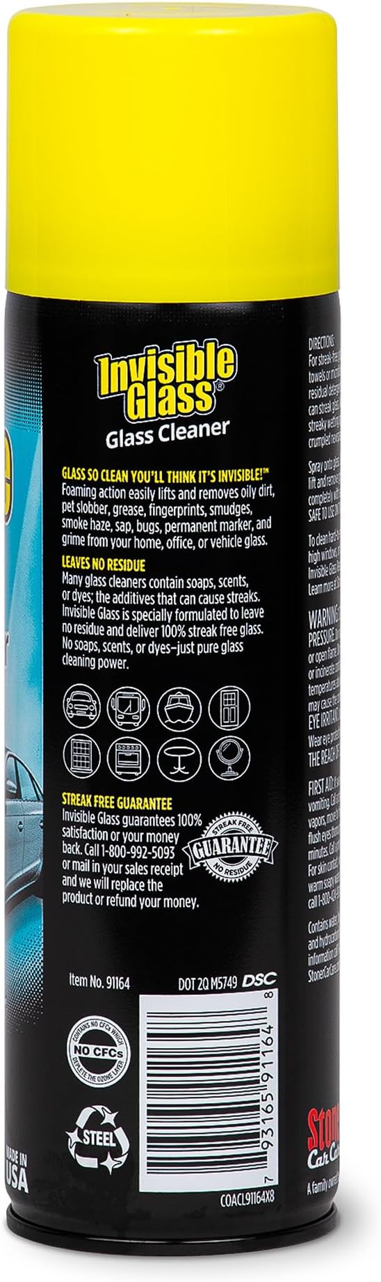 Invisible Glass 91164-6PK Premium Aerosol Glass Cleaner Spray for Car Windshields and Windows, Automotive and Home Window Cleaner, Streak-Free, Ammonia-Free, Tint-Safe – 19 oz (Pack of 6)