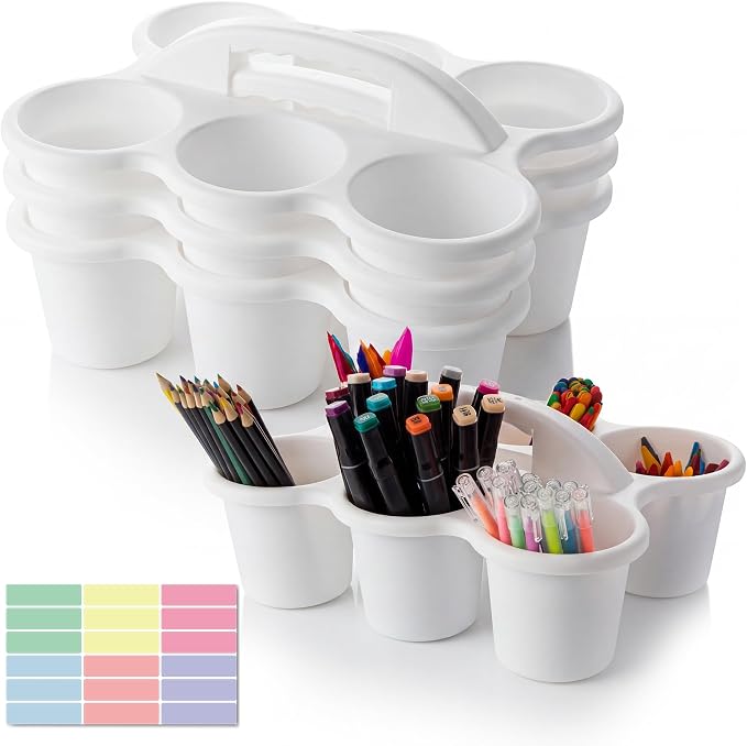 Classroom Caddy for School, Kidsroom, Pencil Holder, Plastic Cup Caddy for Drink Delivery, White, 4 Pack