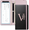 Letter Checkbook Cover, RFID Blocking Checkbook, Duplicate Checks with Pen Holder, Cards Slots, Multi-Functional Checkbook Holder for Personal and Business Checks