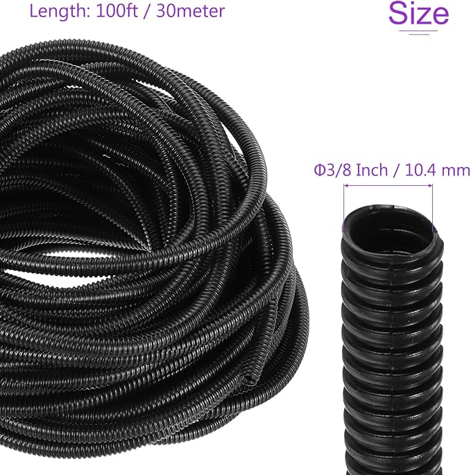 DMiotech 100ft Wire Loom Split Tubing 3/8 Inch(10.4 Mm) ID, Cord Protectors from Pet Flexible Conduit Cable Management for Office, Home, Garden, Black