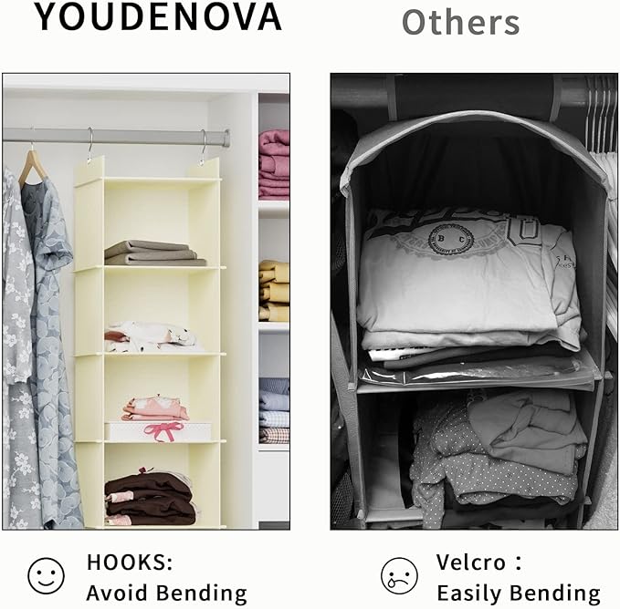 YOUDENOVA Hanging Closet Organizer, 6-Shelf Closet Hanging Shelves, Beige